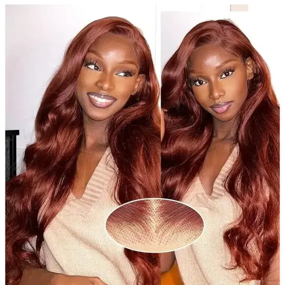 18 inch red brown number 33 body wave pre.Cut preplucked glueless lace front wig - Picture 3 of 13